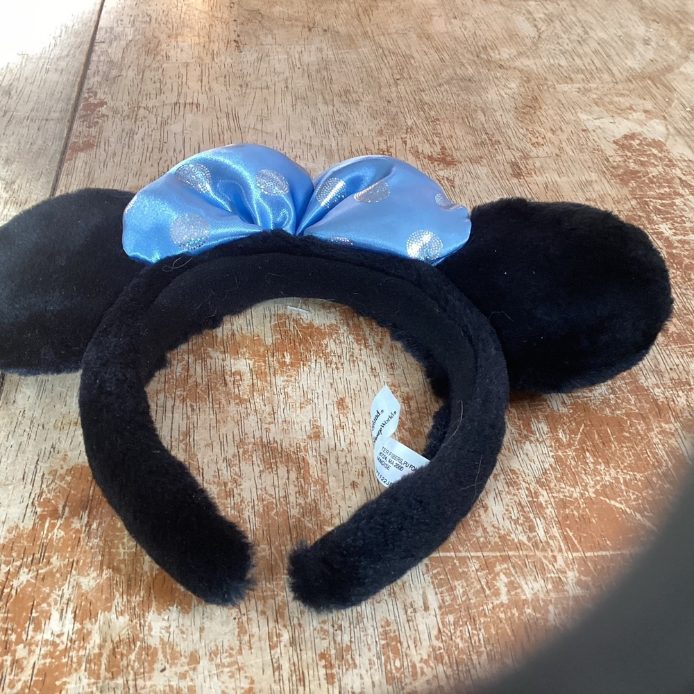 Disney Minnie Mouse Ears Blue Bow Silver Swirl Disneyland Walt World Headband